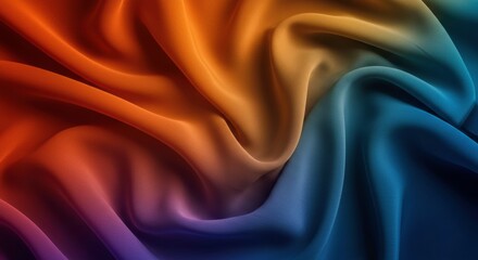Obraz premium Sunset Hues: A close-up abstract of a smooth, silky fabric draped in a captivating ombre of warm sunset hues, transitioning from vibrant orange to rich blue.