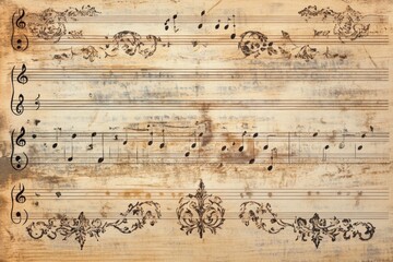 Fototapeta premium Vintage Sheet Music Background with Decorative Floral Elements