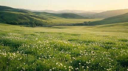 Fototapeta premium calm green meadows with sloping hills