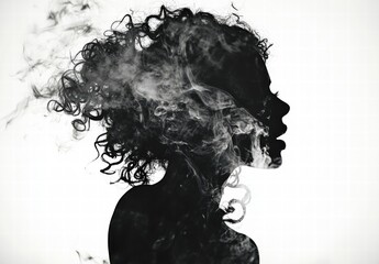 Fototapeta premium A woman's silhouette is shown with smoke surrounding her head