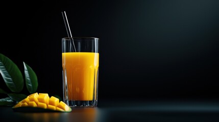 A glass of orange juice is sitting on a table with a leafy green plant next to i