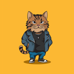 Cool Street Cat Cartoon Illustration. Vector graphics for t-shirt prints, posters and other uses.