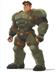 Fototapeta premium A camouflaged soldier in military uniform stands armed with a rifle illustration