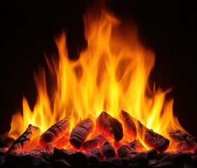 Fire on a black background, isolated, stock photo, simple composition, feminine, minimalism.