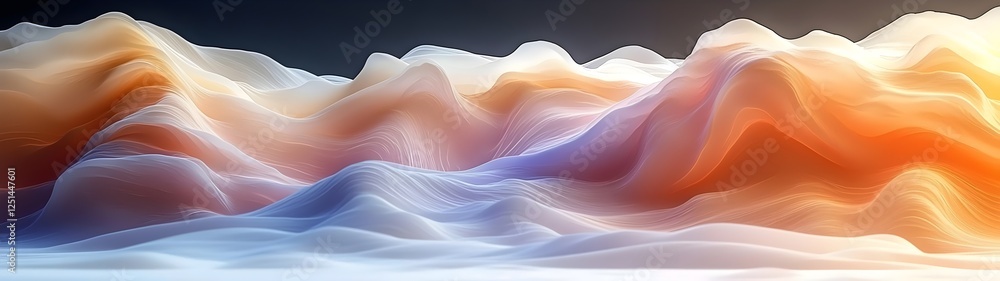 Poster abstract wave-like patterns in warm hues of orange, peach, and soft blue create a serene and fluid l