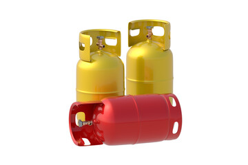 Three gas cylinders isolated on white background. Lpg tank. 3d render