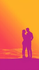 Fototapeta premium Silhouette couple embracing sunset beach
