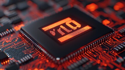 Obraz premium Microchip Detail with Glowing Red Circuit Background