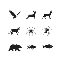 animals insects icon set silhouette vector element design