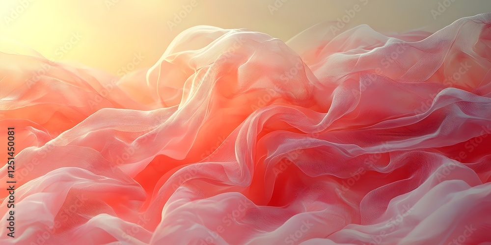 Poster delicate layers of soft, flowing fabric in shades of peach and coral, creating an ethereal and dream