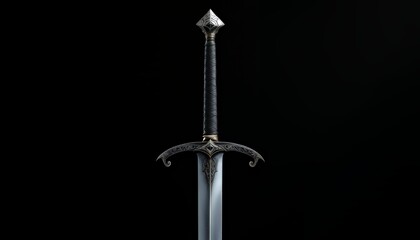 Ornate Sword on Black Background - Fantasy Medieval Weapon Isolated