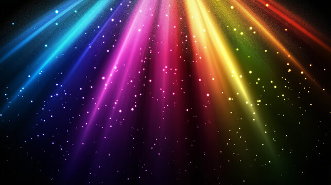 This vibrant image features colorful rays of light radiating from a central point against a dark background, evoking feelings of joy and creativity in the viewer.