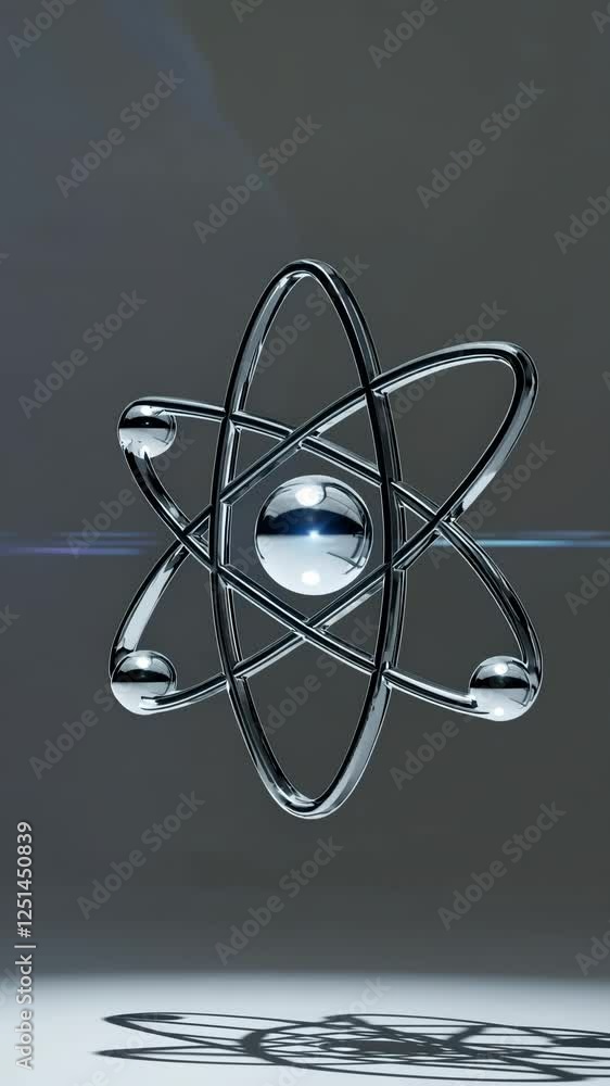 Aufkleber a futuristic atom-like structure with a glowing red core and transparent orbits.