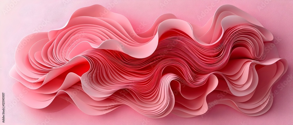 Poster an abstract wave of delicate pink paper curls creates a visually captivating design, evoking a sense