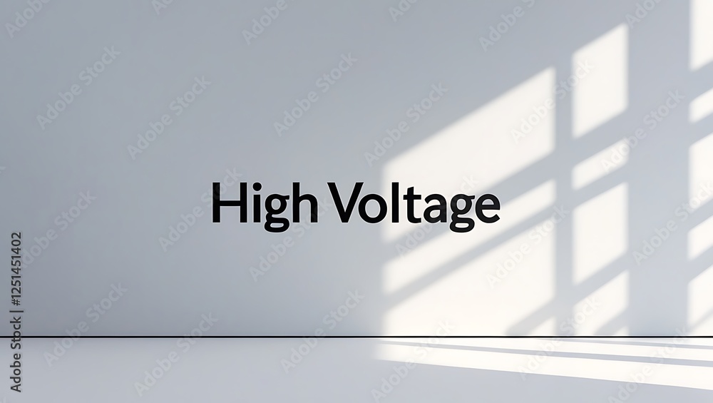 Poster high voltage statement against a wall with shadow patterns created by sunlight
