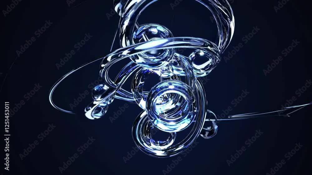 Aufkleber A futuristic glass-like atom structure with reflective orbits and floating spheres.