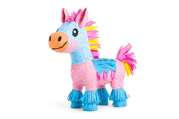 Bright birthday colorful donkey pinata isolated on white background