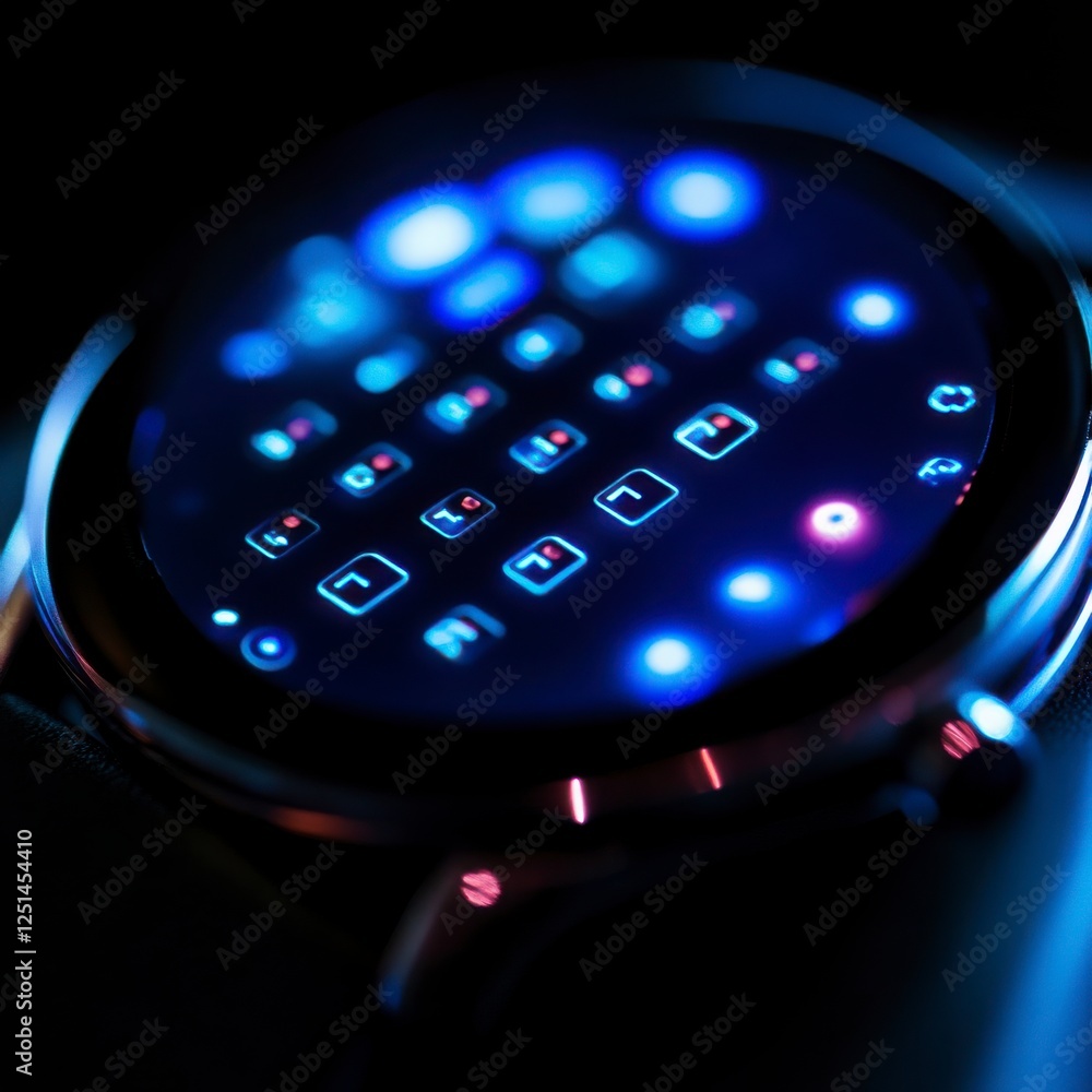 Poster close up smartwatch display with illuminated apps
