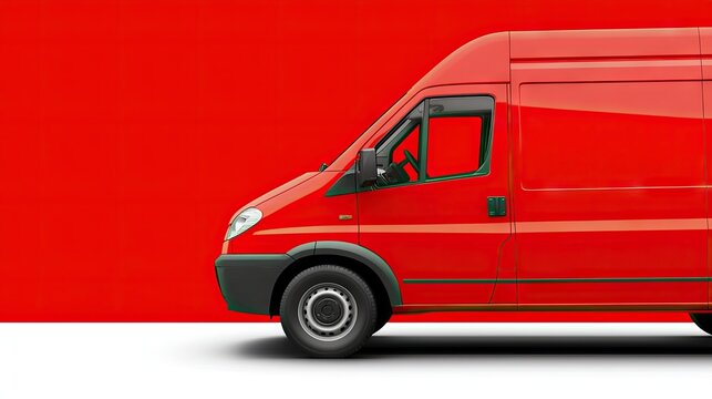 Red delivery van against red background