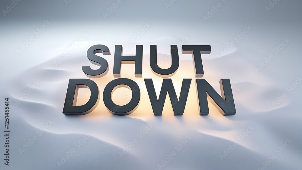 Poster shut down text created with light and shadow effects on smooth surface