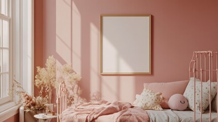 Pink Bedroom Interior Design Mockup: Sunlit Serenity