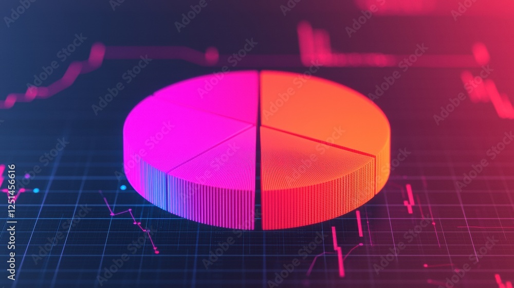Poster a colorful pie chart displaying data segments over a digital graph background, showcasing vibrant co
