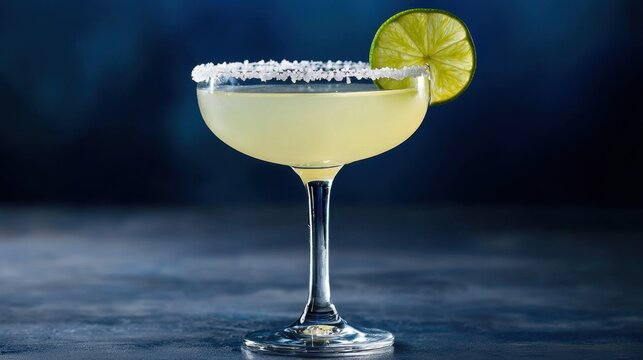 A glass of margarita with a lime wedge on top - Powered by Adobe