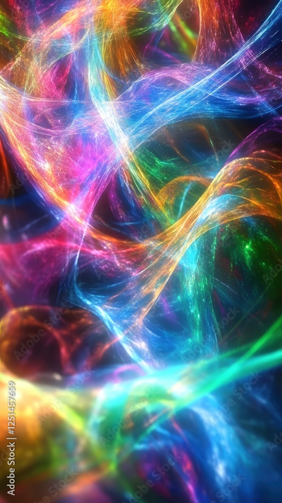 Poster abstract multicolored light strands creating a vibrant and luminous futuristic background art