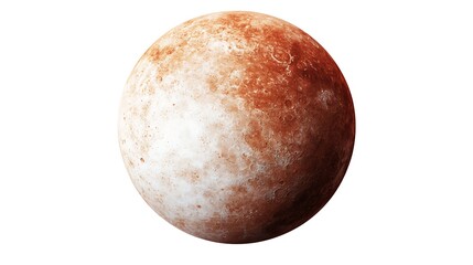 Fototapeta premium A red and white textured celestial body resembling a planet, showcasing a mix of colors and a smooth surface in a cosmic backdrop.
