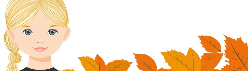Girl with Autumn Leaves Background