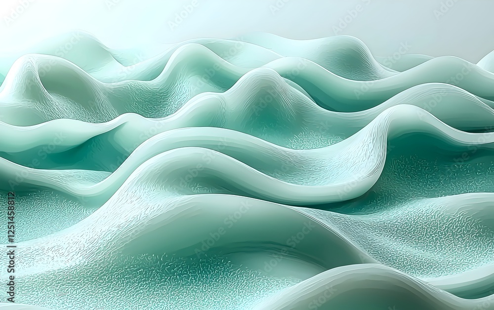 Poster a serene abstract depiction of turquoise waves, creating a tranquil and soothing atmosphere with smo