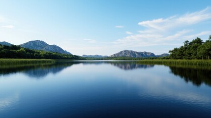 Naklejka premium A beautiful lake with mountains in the background