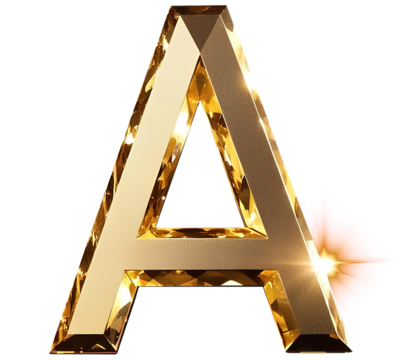 Gold crystal gem A letter png clipart cutout transparent isolated - Powered by Adobe