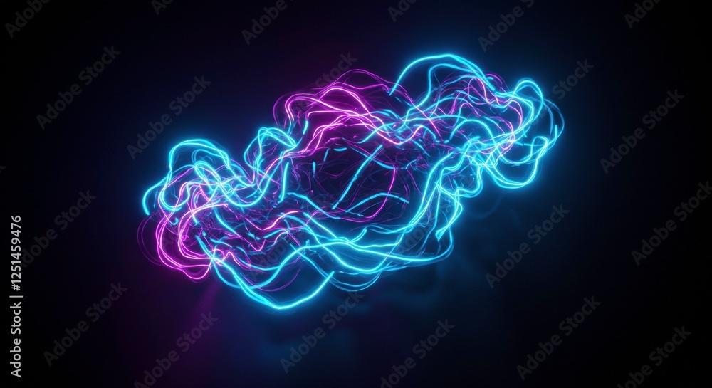 Poster abstract neon flow: vivid pink and blue neon lights dance and swirl in an abstract pattern against a