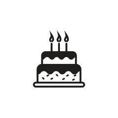 Simple birthday cake icon, black graphics on white background.