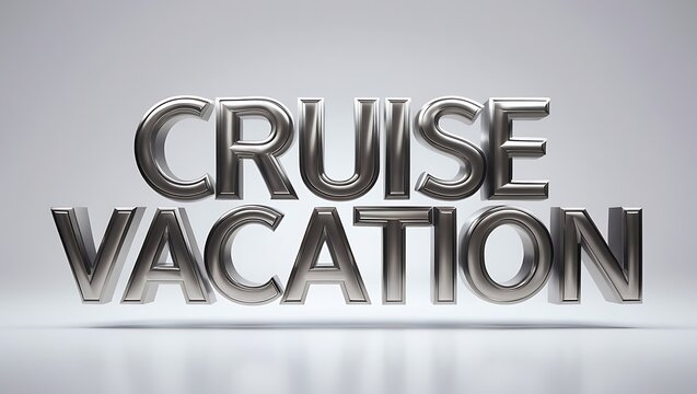 Cruise vacation announcement with bold metallic text and clean backdrop