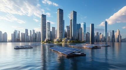 Fototapeta premium A city with a large body of water in the background