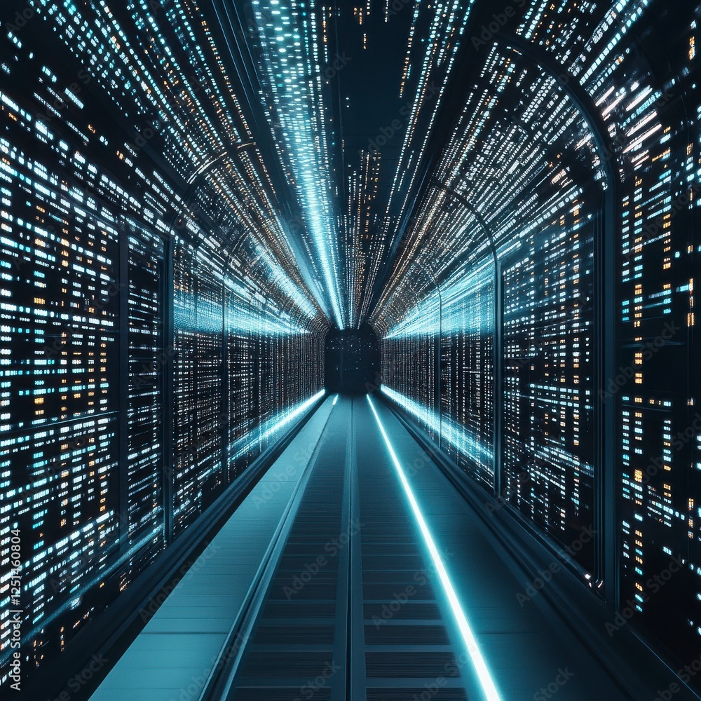 Aufkleber futuristic data tunnel glowing lines in the dark visualization of data flow and stream system of fut