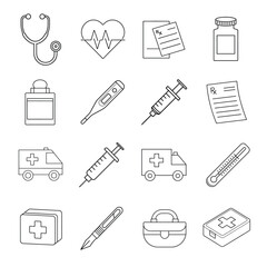 medical and fitness icon line art illustration on white background 