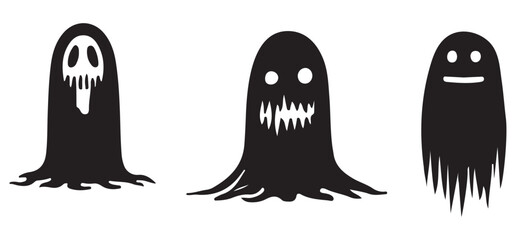 Spooky Silhouette Ghosts Vector Illustration Collection of Halloween Apparitions