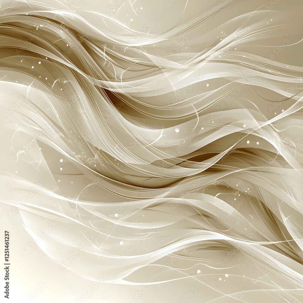 Poster an abstract design featuring flowing, soft beige and gold waves intertwined with delicate white line