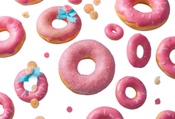 beautiful dessert creative doughnut pattern summer concept donut made sunlight beach abstract inflatable blue bakery design minimal trendy pink background bright colourful toy light relax pool art
