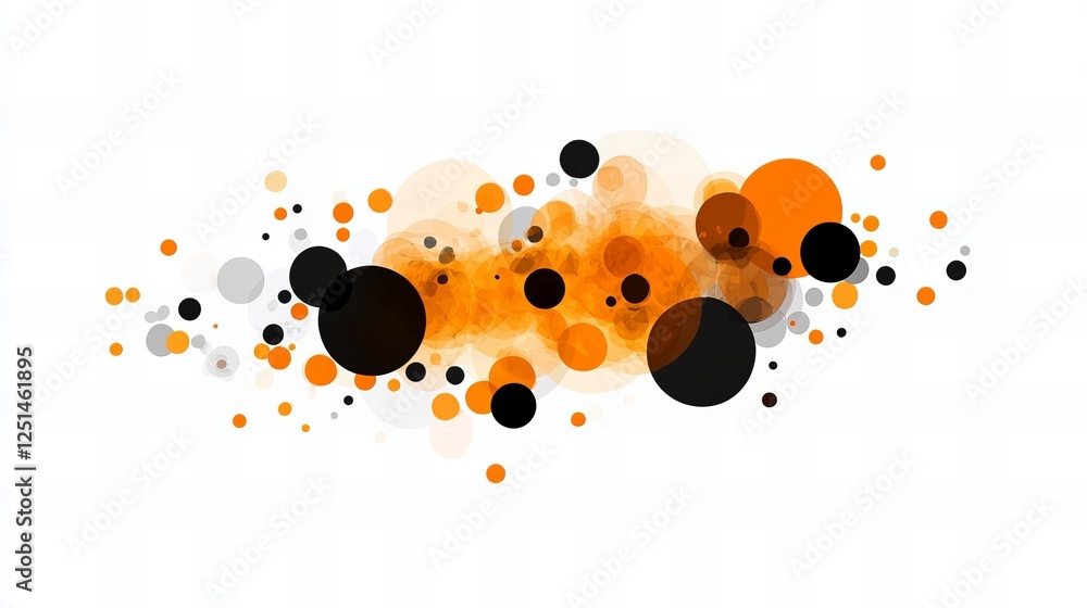 Poster abstract art featuring a dynamic composition of orange and black circles on a white background. a vi