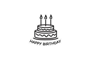 Simple birthday cake icon, black graphics on white background.