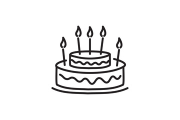 Simple birthday cake icon, black graphics on white background.