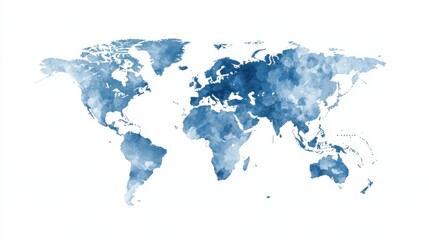 Naklejka premium Watercolor World Map in Shades of Blue on White Background