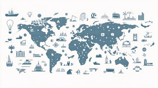 Dotted world map. Grey vector illustration. World map vector, isolated on white background. Suitable for web site pattern, anual report, inphographics. Globe similar worldmap icon. Travel worldwide	