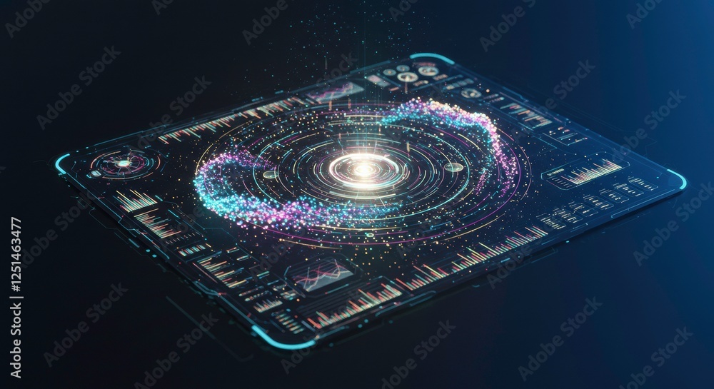 Poster abstract circuitry: a mesmerizing digital visualization of a circuit board with a central spinning c