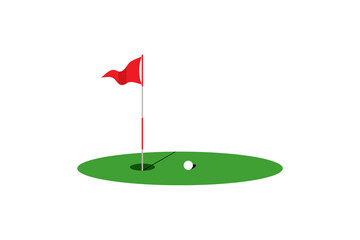 Simple golf green field and flying golf flag vector illustration.