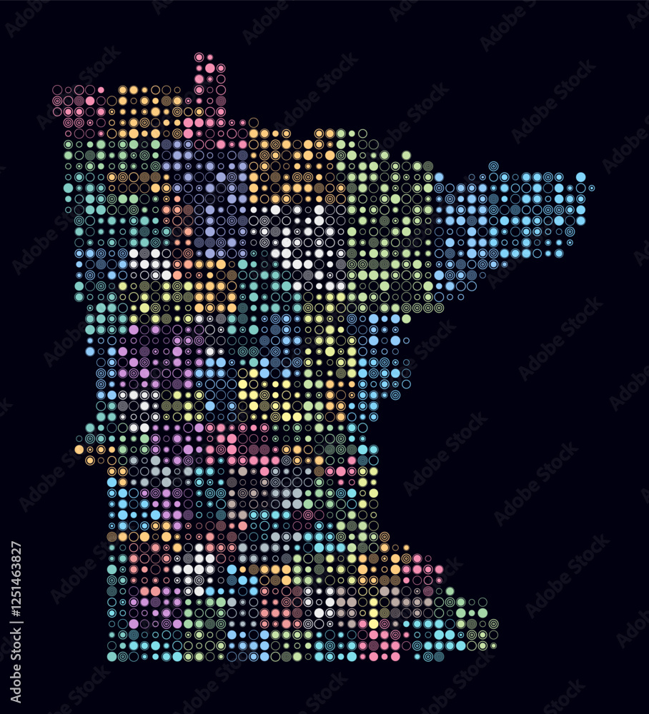 Poster minnesota, shape of the state build of colored cells. digital style map of the minnesota on dark bac